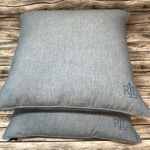 2 Ralph Lauren Chambray light blue zipper Euro pillows feather inserts